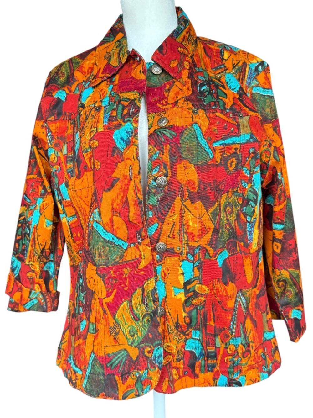 Kaktus Vintage Western Multicolor Abstract Art-to-wear Jacket Blazer Sz M